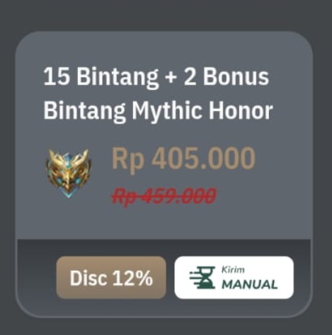 Promo Mobile Legend Pasti Untung 15 Bintang + 2 Bonus Bintang Mythic Honor Super Murah