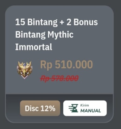 Promo Mobile Legend Pasti Untung 15 Bintang + 2 Bonus Bintang Mythic Immortal Super Murah